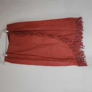 Ashley Stewart Rust Fringe Suede Pencil Skirt
